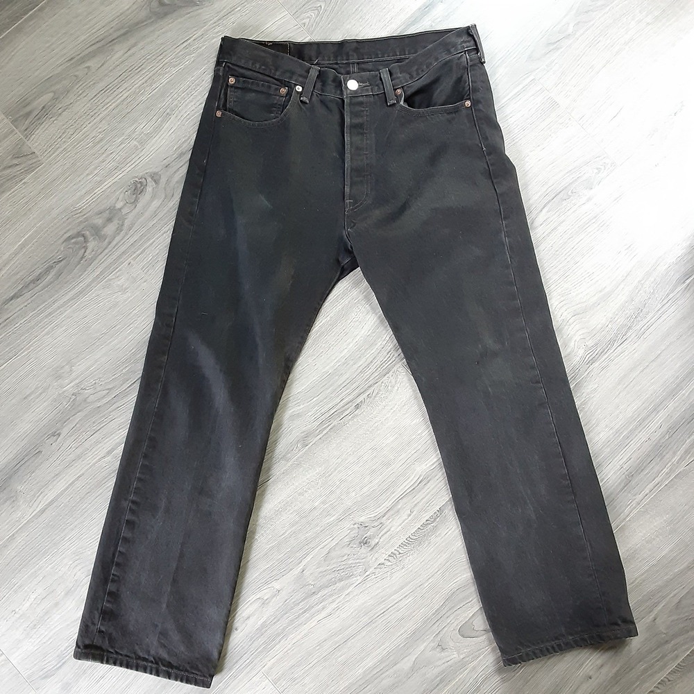 Levis 501 Original Fit Mens Black Straight Leg Button Fly Denim Jeans 34x29